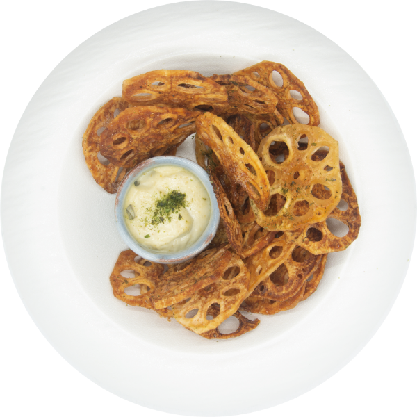 <p>Crispy Lotus Root Chips Served with Fragrant Sansho Mayonnaise<br />
 </p>
