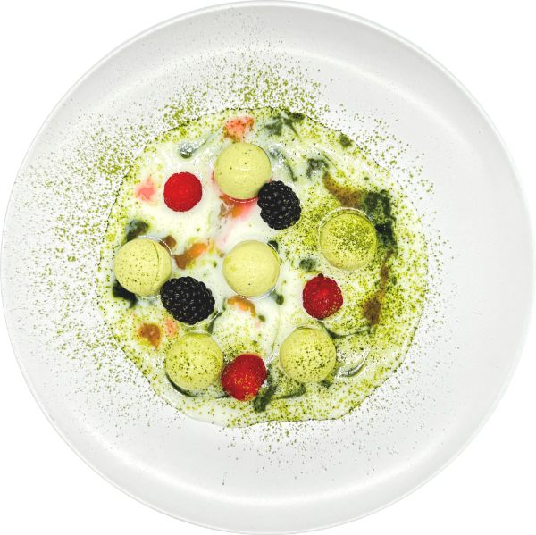 <p>Matcha Flavoured Panna Cotta - Raspberries - Blueberries - Vanilla Buttermilk - Matcha Powder<br />
 </p>
