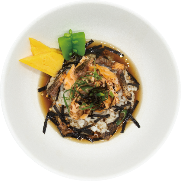 <p>Steamed Rice Topped with Salmon and Hot Dashi Broth<br />
 </p>
