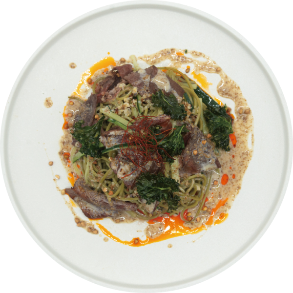 <p>Cold Soba Noodles Topped with Wagyu Slices and Rich Sesame Sauce<br />
 </p>

