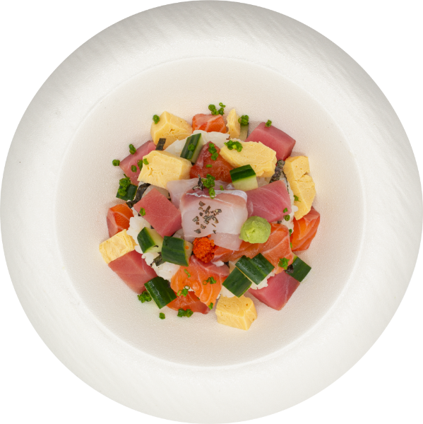 <p>Colourful Chirashi Sushi Bowl with Fresh Seafood and Vegetables<br />
 </p>
